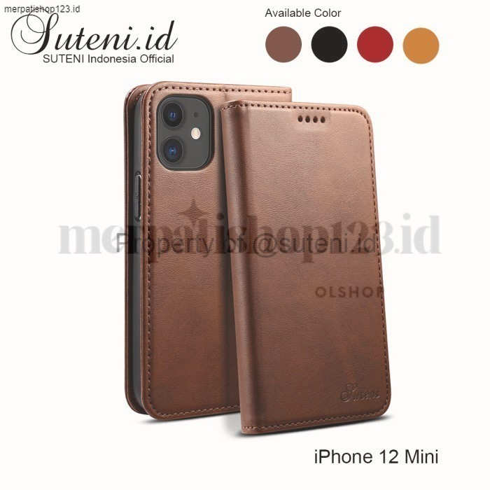 Leather Flip Case iPhone 12 Mini / 12 Pro Max Cover Casing Kulit Card - Hitam, 12 Mini