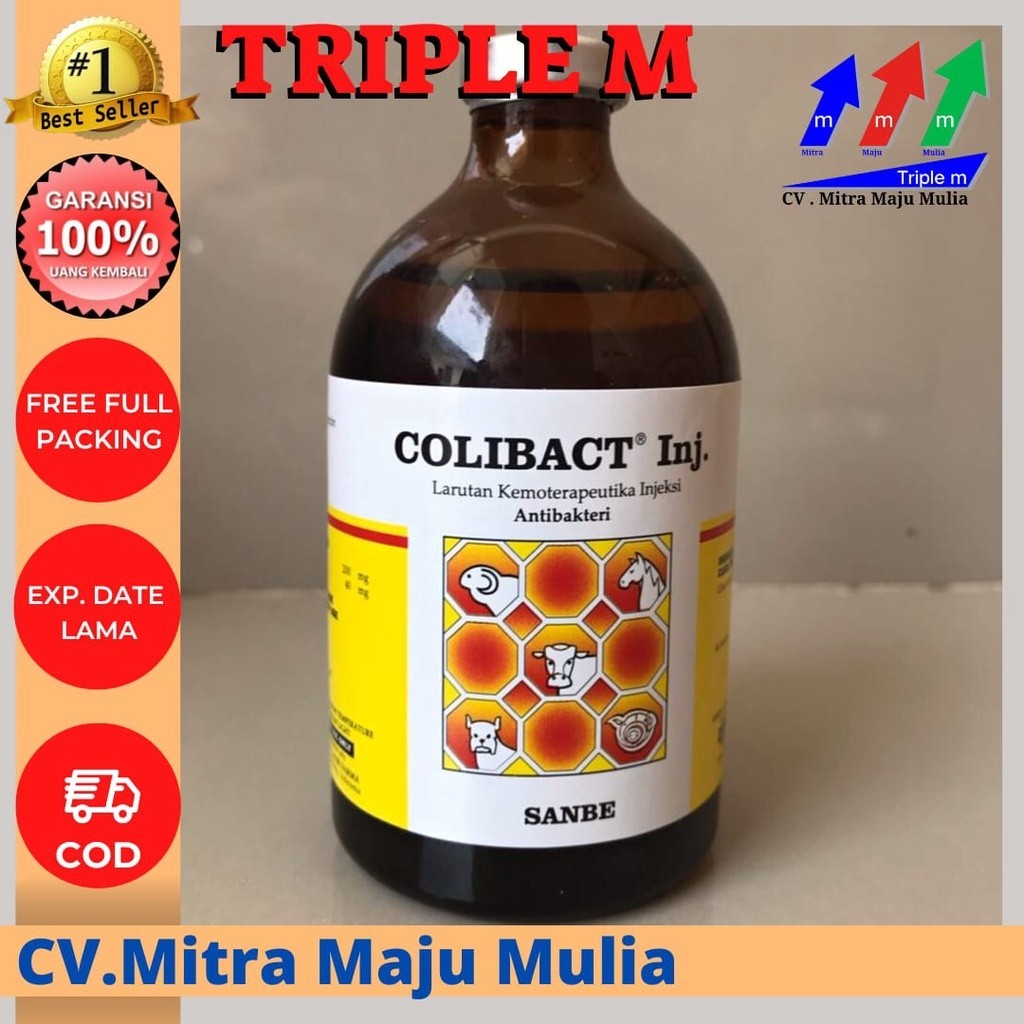 Colibact injeksi 100 ml MMM - Obat Antibiotik Hewan Diare Batuk Pilek Sanbe