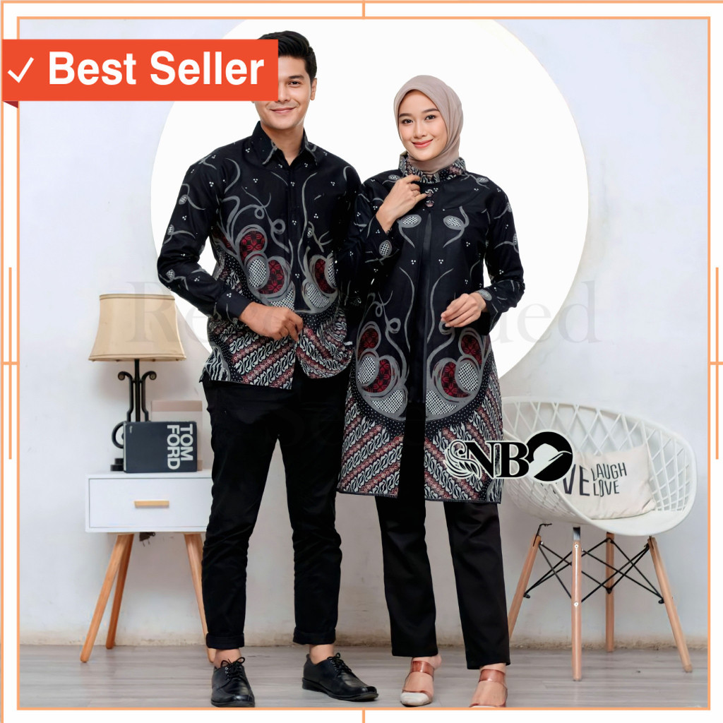 Batik Couple Murah lebaran / Baju Batik Couple Mahalini Hitam
