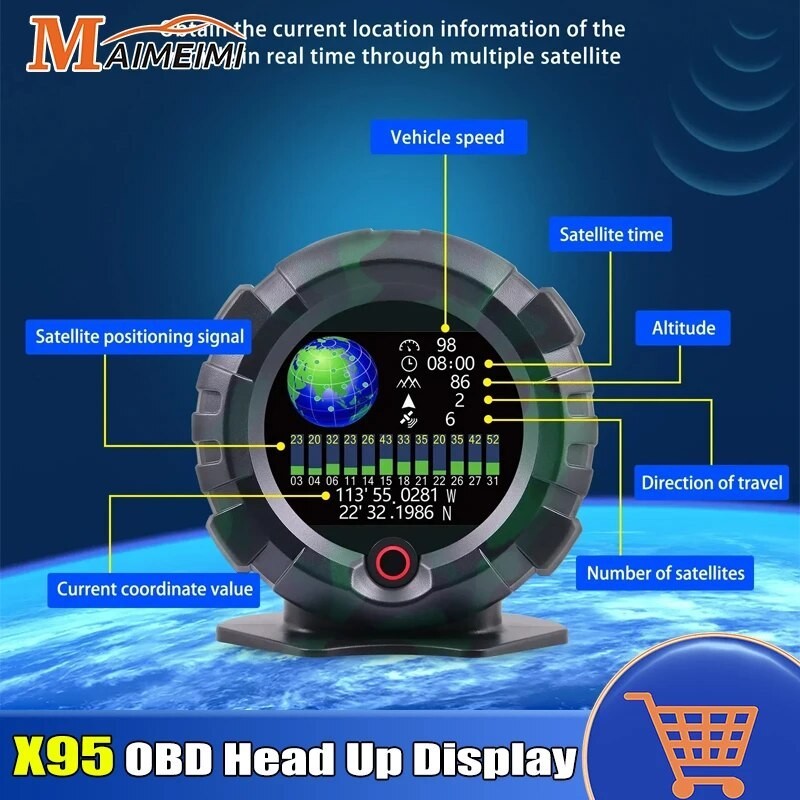 M Car OBD GPS Head Up Display 4x4 Off-road Inclinometer Slope Angle Speed Satellite Timing GPS X95 f