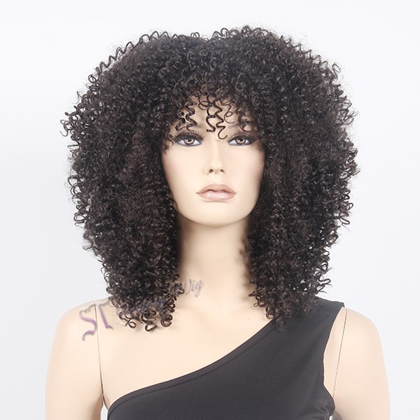 Wig Sintetis Jepang untuk Wanita Wig Rambut Palsu Keriting Ikal Spiral Penuh Hitam 19 " Wig Sintetis