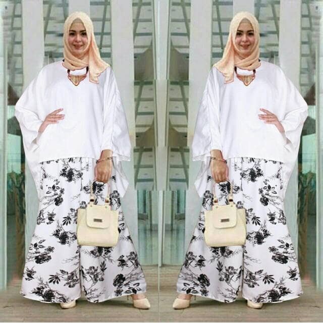 promosi Baju Busana Muslim Setelan Kulot Wanita CDX Aurel Batwing Set White