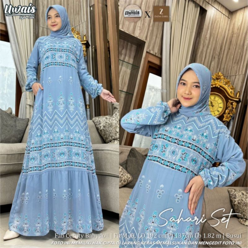 SAHARI DRESS SET JILBAB SEGIEMPAT ORI BY UWAIS ZAZAA LABEL // GAMIS DEWASA CERUTI MOTIF ETNIK KEKINI