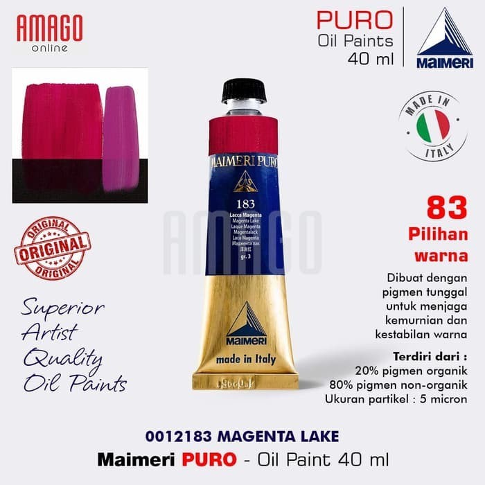

Cat Minyak Lukis MAIMERI Puro - Oil Paint - Magenta Lake - 40ml - M0012183
