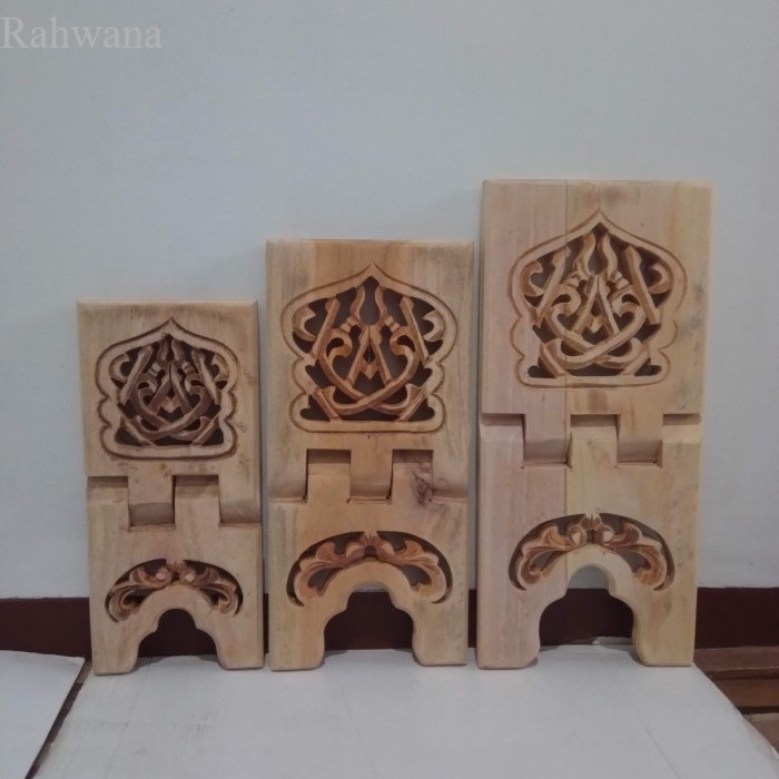 

Rekal Rehal Tatakan Al Quran Ukir Motif Iqro Masjid Putih - non finishing, M murah