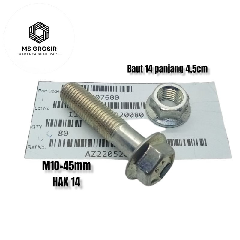 1SET baut MUR 14 m10×45 BAUT BAJA TITIK 4 BAUT PANJANG 4,5CM DUDUKAN SHOK STERING