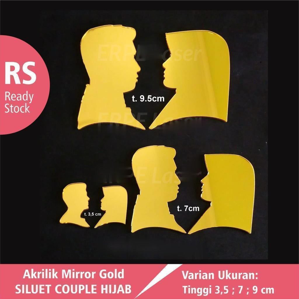 (TERMURAH) Siluet Couple Wajah Pengantin Dekorasi Mahar Akrilik Mirrror Gold