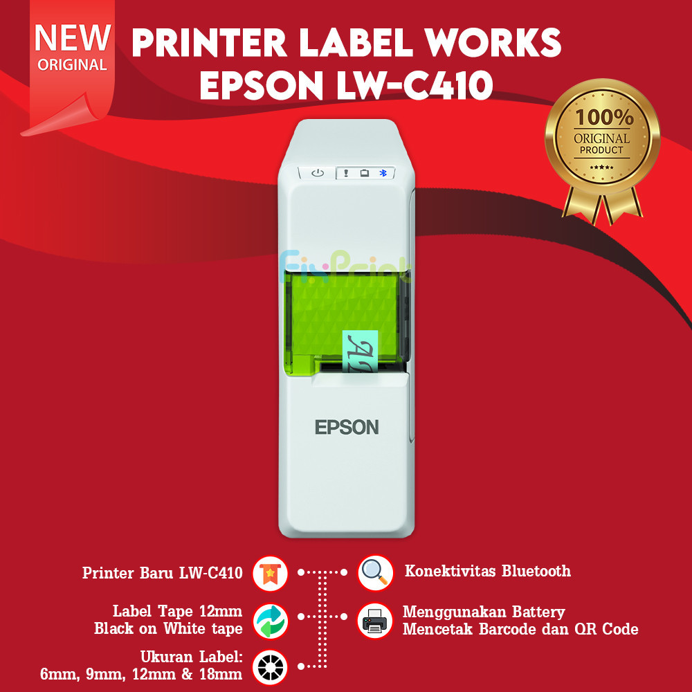 

PRINTER LABEL EPSON LW-C410 EPSON LWC410 LW C 410 New Labal Ukuran 12mm