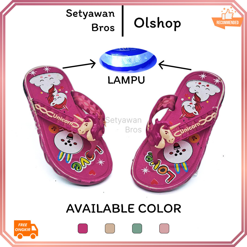 Sandal Anak Perempuan Menyala Lampu LED Motif UNICORN