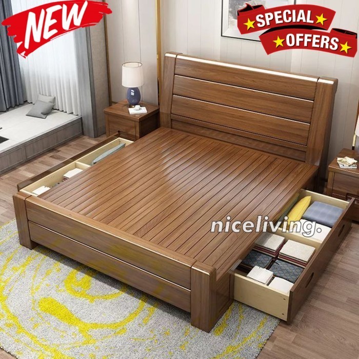 Tempat tidur minimalis kayu jati laci dipan laci minimalis terbaru - 120 x 200 Indonesian Furniture