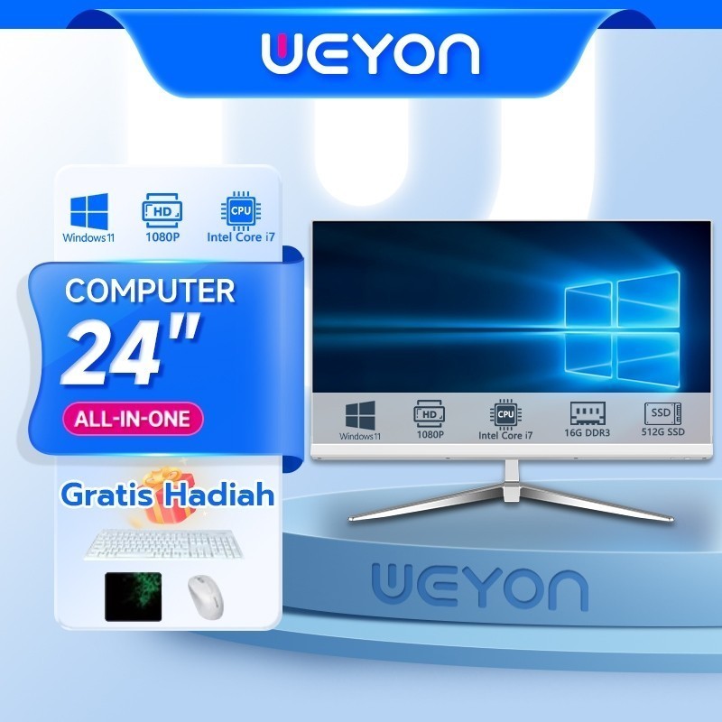 OK GASH  promo terbaru Weyon DHP PC All in One Computer PC Baru Core I5/I7 RAM 8GB/16GB+SSD 128GB/256GB Layer HD 24 inch Wireless Keyboard dan Mouse (R240)