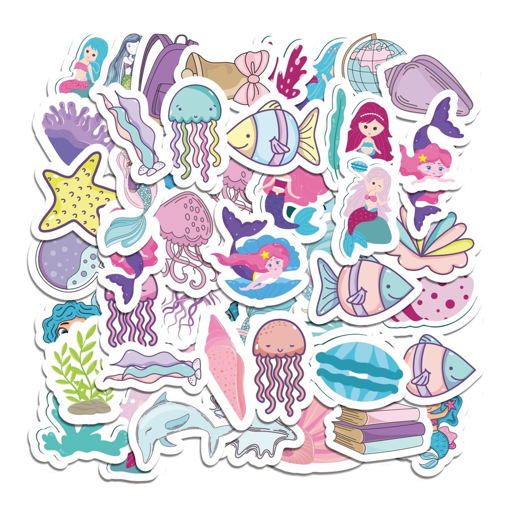 

COD 50 Pcs Stiker Kartun Pink Ungu Mermaid Lucu Anti Air Untuk Dekorasi Notebook Sepeda Skateboard Handphone