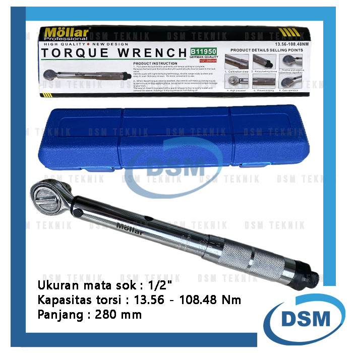 MOLLAR KUNCI MOMEN TORSI 1/2" MOTOR TORQUE WRENCH MICROMETER JARUM
