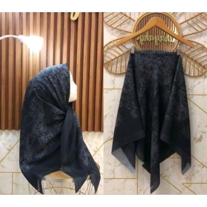 Hijab Segi Empat Voal Motif Sublime Kode 07 Warna Hitam Jilbab Terbaru