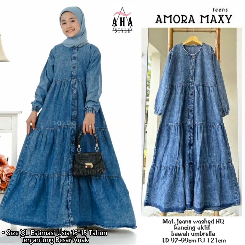 VDJ95 Baju Gamis Dress Susun Jeans Anak Perempuan Tanggung Umur 11 12 15 Tahun Terbaru 2024 Premium 