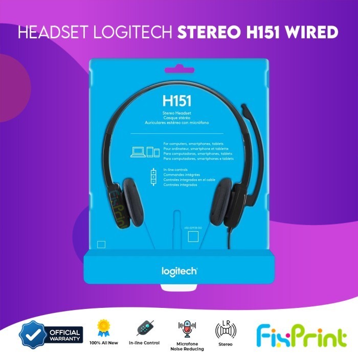 Fixprint Logitech Headset Stereo H111 Wired Audio Jack 3,5mm Noise Cancelling Microphone Logitech H1