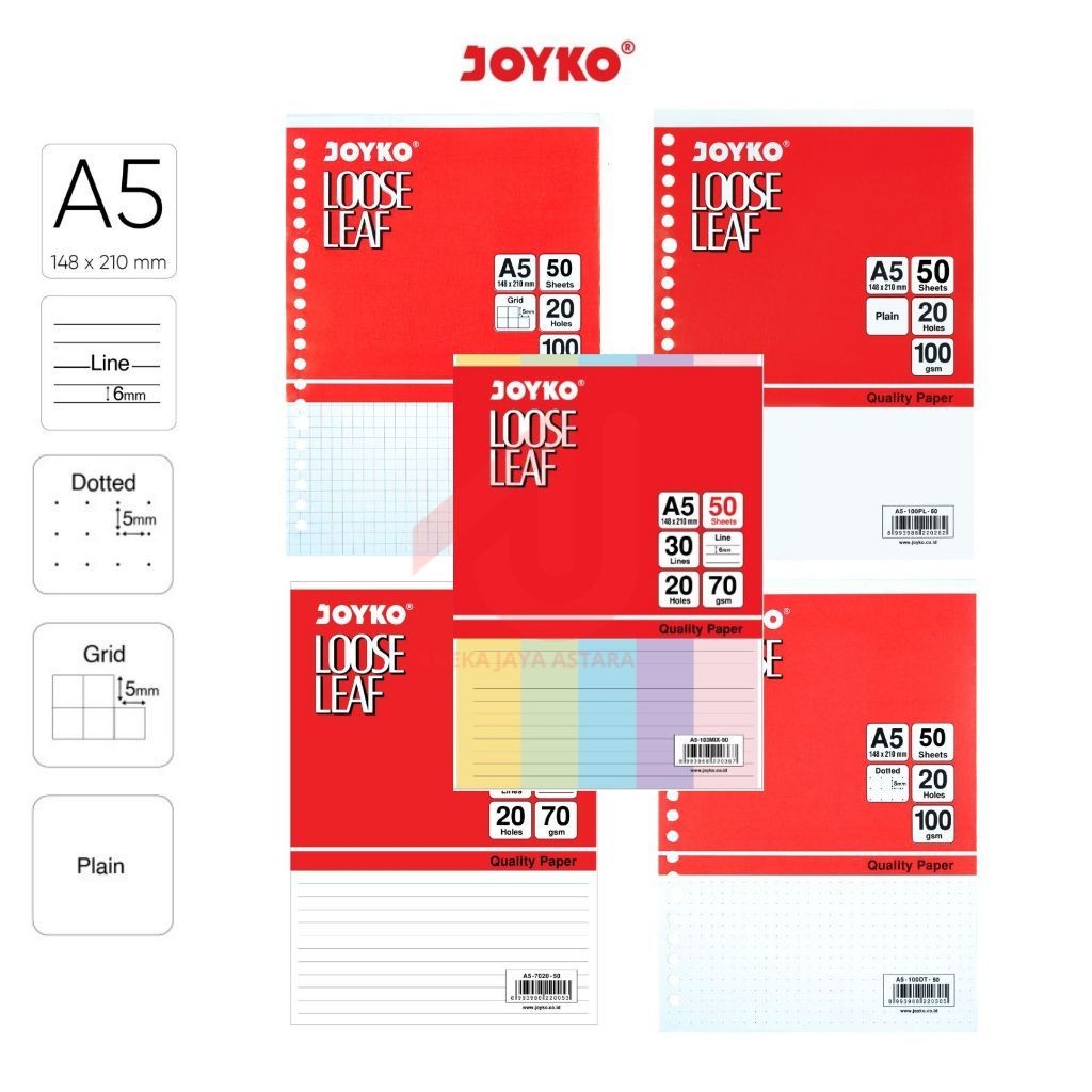 

Loose Leaf Joyko A5 50 ~ 100 Lembar ( Isi Kertas File Binder )