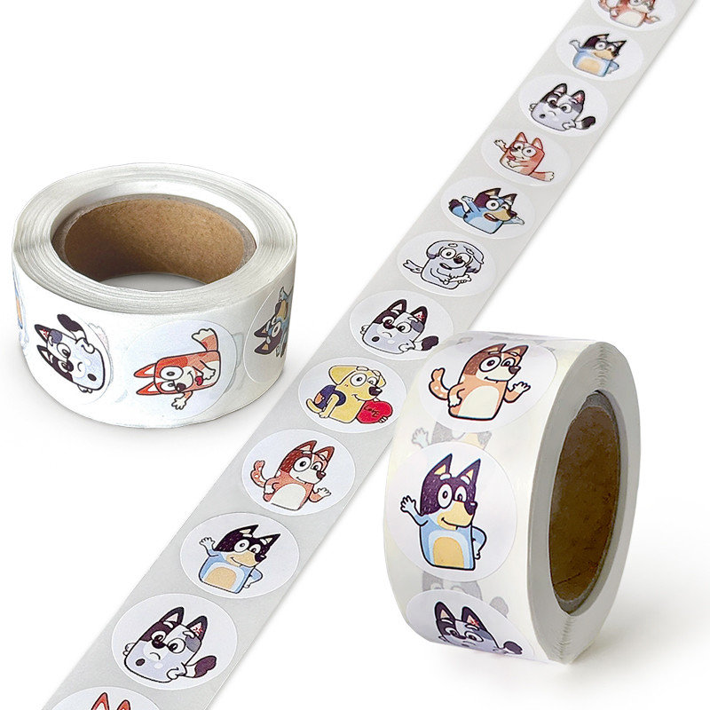 

Bingo Bluey Stickers Accessories 500 Sheets/Roll Round Cartoon Stickers Hand Account Diary Decoration Toys For Children