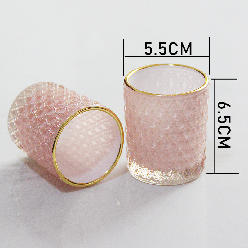 

Home Decor Pink Candle Holders Vintage Glass Tealight Candle Holder with Gold Rim Votives for Valentines Wedding Decoration