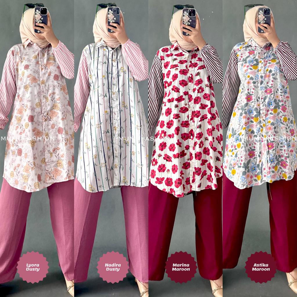 Bydii - NOURA SET TUNIK Setelan Rayon Celana Crinkle Busui Friendly One Set Rayon Premium Setelan Vi