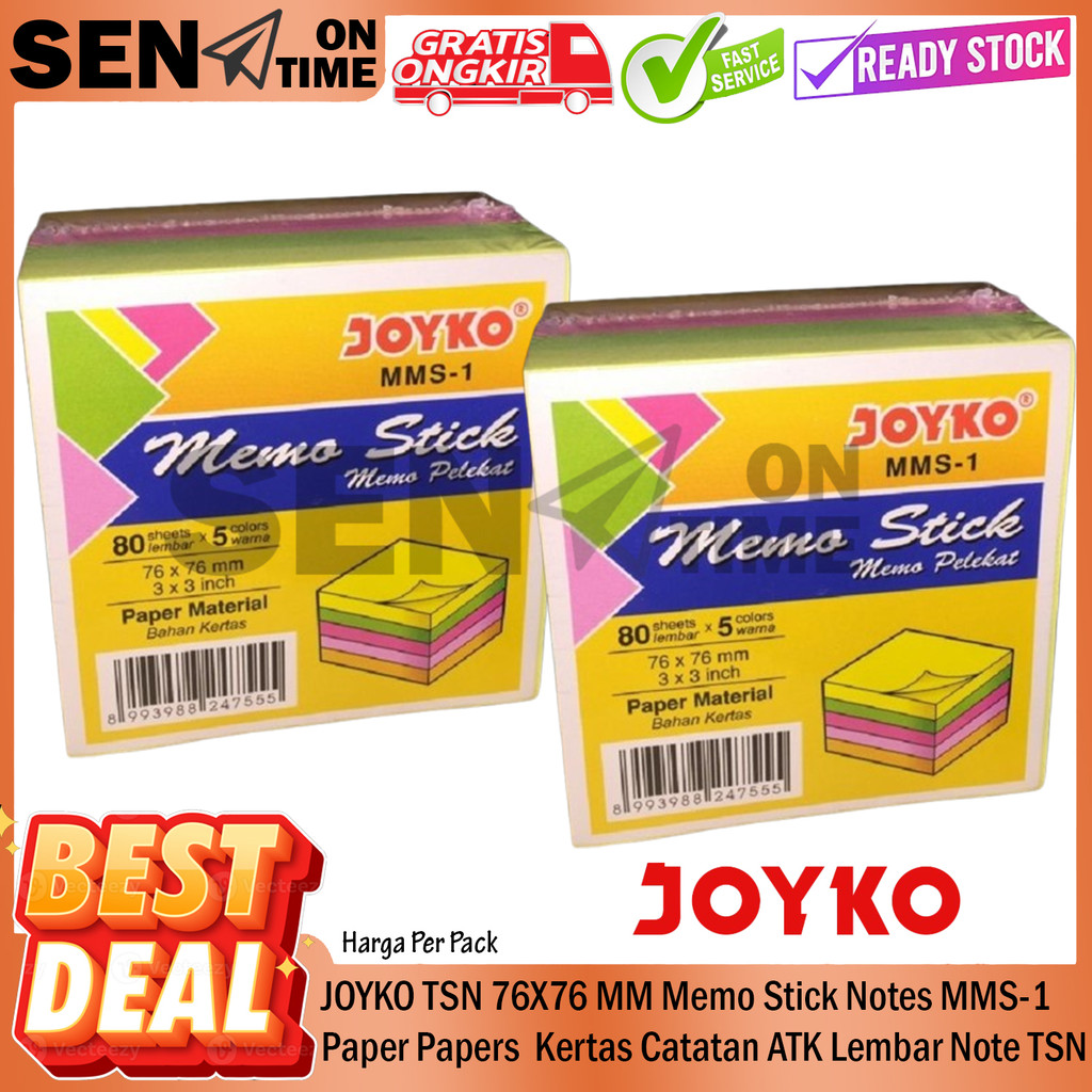 

JOYKO Kertass Catatan Memo Stick Notes MMS-1 Sticky Note Kertas Memoo Tempel TSN 76x76mm 400 Lembar Paper Papers Color Colour Perlengkapan Sekolah Kerja Kantor ATK Alat Tulis Buku Dinding Styrofoam 225 Sheets Hijau Stabilo Orange Pink INI Biru Momeo Stik