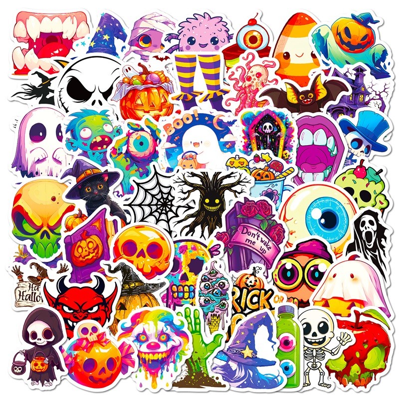 

50PCS Halloween Death PVC Sticker Aesthetic Decoration Scrapbooking Korean Stationery Hand Accounting Tools Supplies for Kids