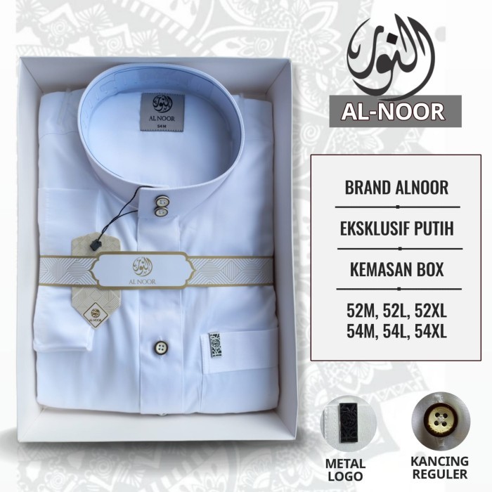 "V.NLN" - READY STOCK Jubah Gamis Pria Al Noor Polyester Putih Polos, Jubah Ikhwan Import - Putih, 4