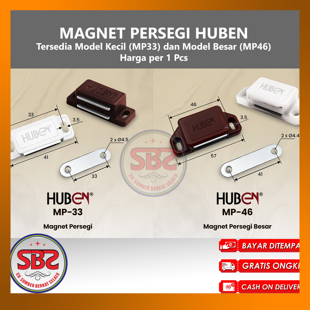 HUBEN Magnet Magnit Persegi Kecil Besar (Small and Large) MP33 dan MP46 Huben Magnet Lemari Pintu