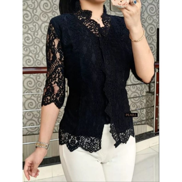 "V.NLN" - BEST SELLER KEBAYA ATASAN SEMI PRANCIS KATUN LEMBUT. KEBAYA MODERN WANITA. MODEL - Hitam, 