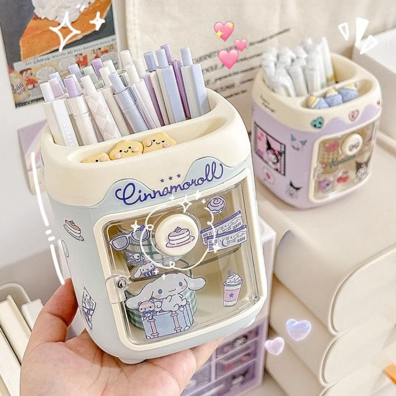 

Miniso Sanrio Desktop Storage Box Kids Stationery Pen Holder Kuromi Cinnamoroll Melody Sticker for School Storage Organizer Gift