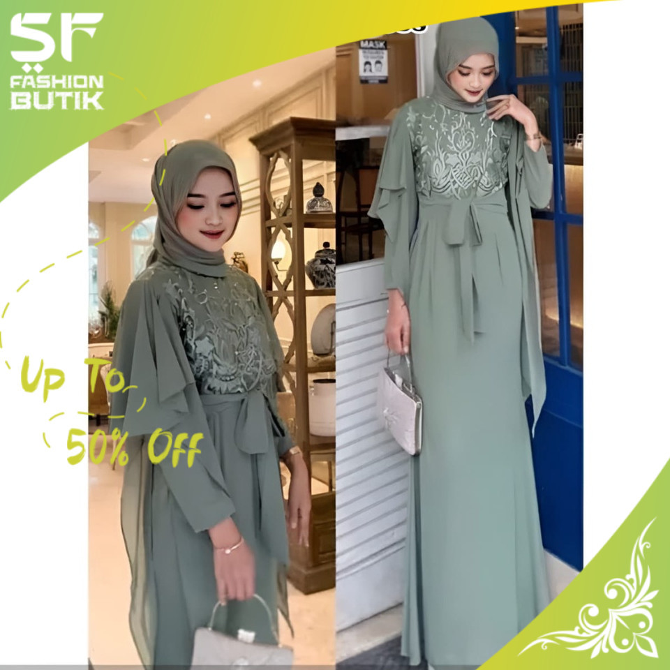 Novita SF Fashion Butik Outfit - Jennie Maxy Dress Set Outer Brokat Gamis Muslim Kondangan Remaja Wa