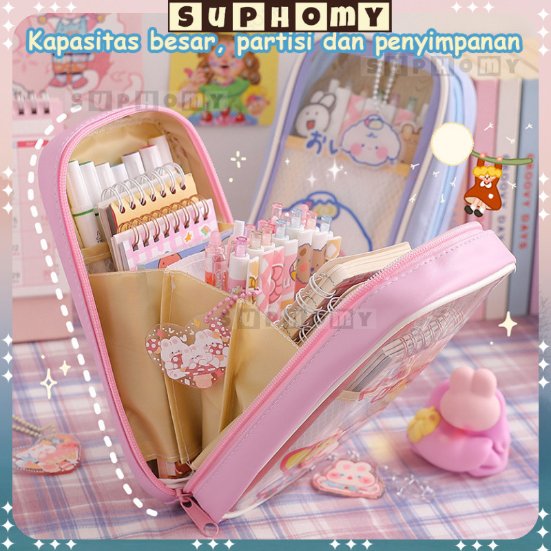 

[PROMO DISKON 50%] Tas PenaTempat Pencil Tas Pensil kotak pensil aesthetic tempat alat tulis Bahan PVC berkapasitas besar dengan stiker gratis [PALING MURAH BISA COD]