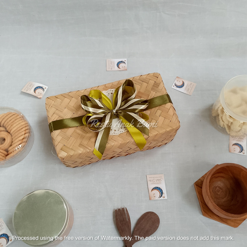 

B080 (Ramadhan Series) Besek Panjang Natural Pita Kertas l hampers lebaran l hampers l ater ater l wadah nasi l wadah kue kering l besek l wadah multifungsi l