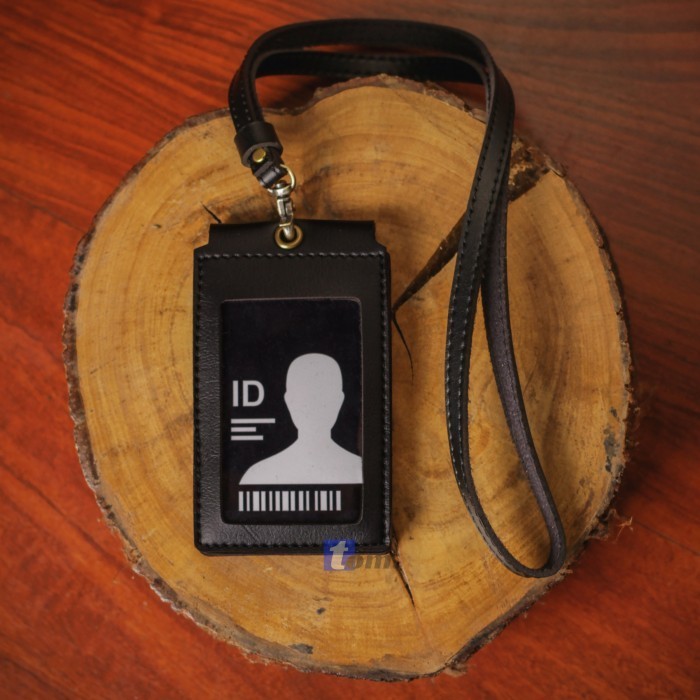 

PROMO!! -Lanyard Kulit Magnet Front ID Card Holder Magnet Name Tag Kulit Murah - Hitam