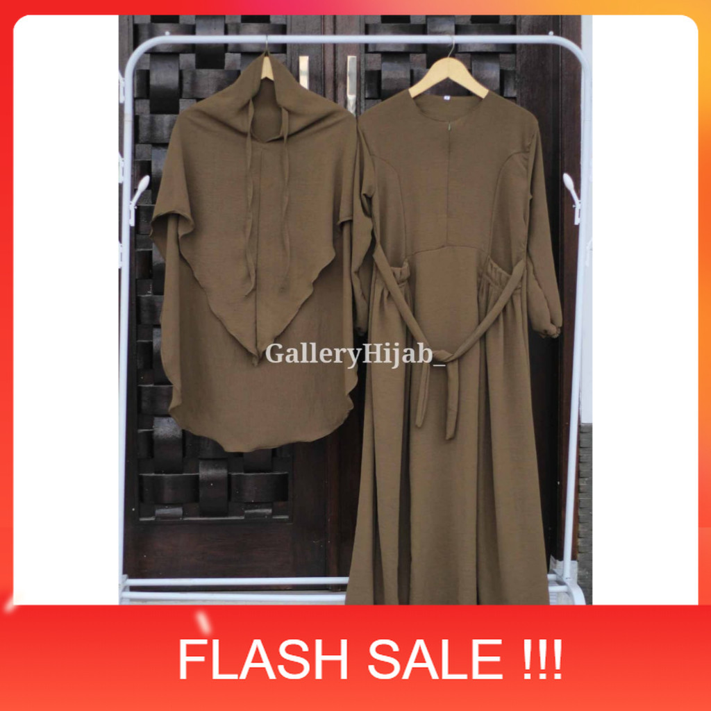 PROMO Gamis Set Bergo Almira Dress Crinkle Airflow