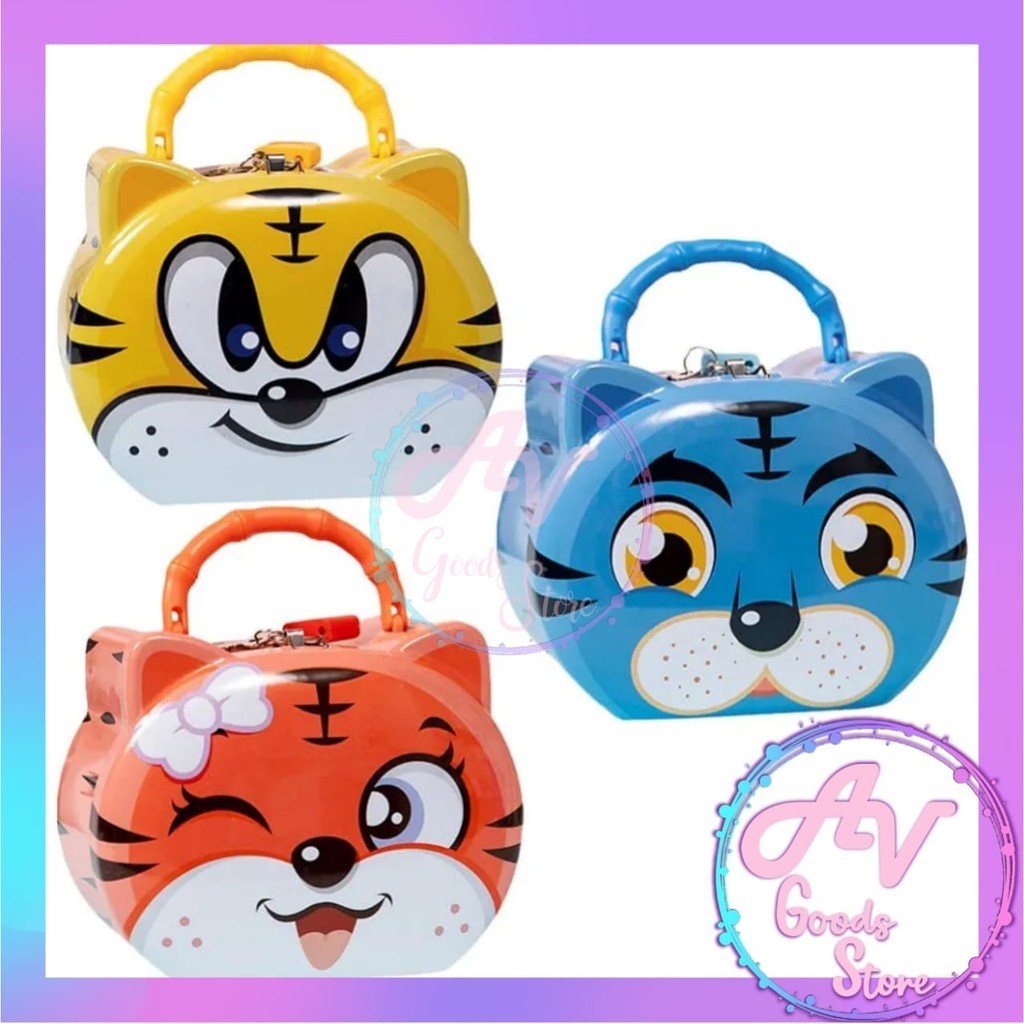 Celengan Kaleng Animal S249 / Celengan Kunci Gembok Tiger / Souvenir Celengan Anak