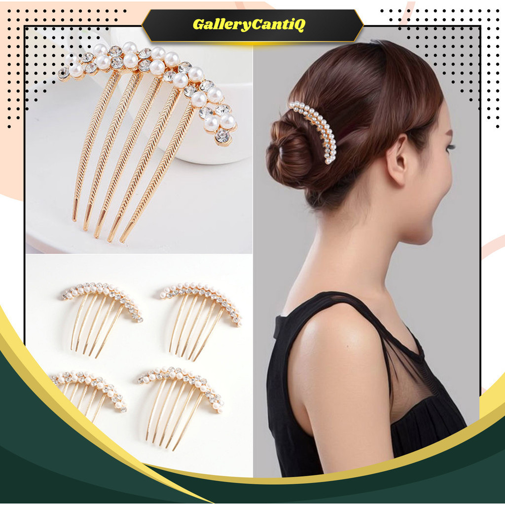 GalleryCantiQ - Sirkam Rambut Korea Sanggul Tusuk Konde Modern Mahkota Mutiara Cantik Wanita MHT07