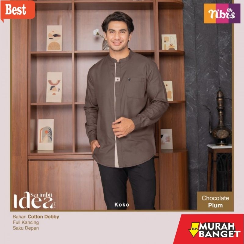 Baju muslim lengan panjang- Nibras Koko Baju Muslim Lengan Panjang Coklat Plum - Idea Koko