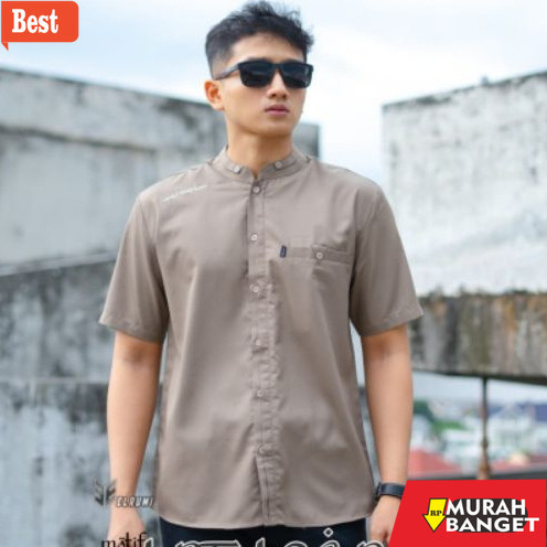 Baju muslim pria pendek- Baju Kemeja Koko Pria Dewasa Lengan Pendek Elrumi Motif Antasena Baju Atasa