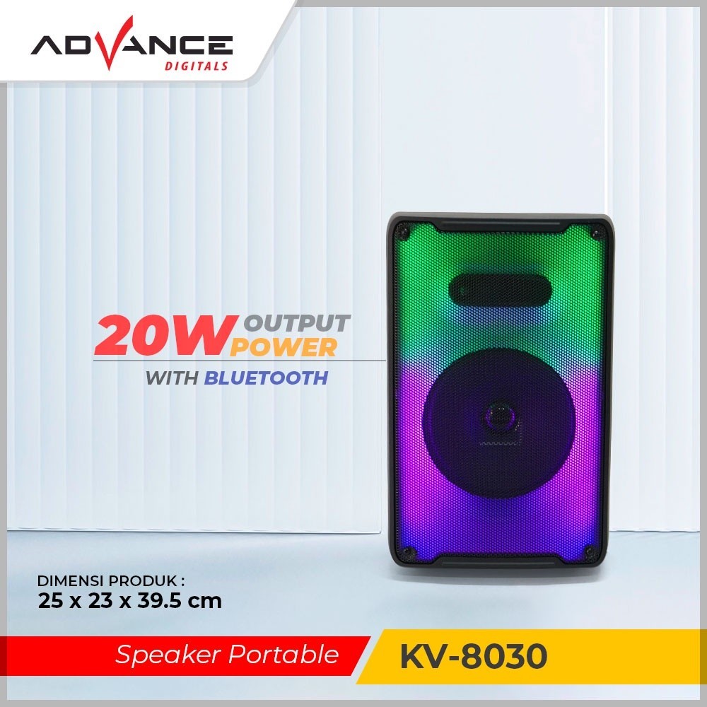 Advance KV-8030 Portable Speaker 8'' Lampu RGB Satu Mic gratis Karaoke dapat disambungkan ke TV