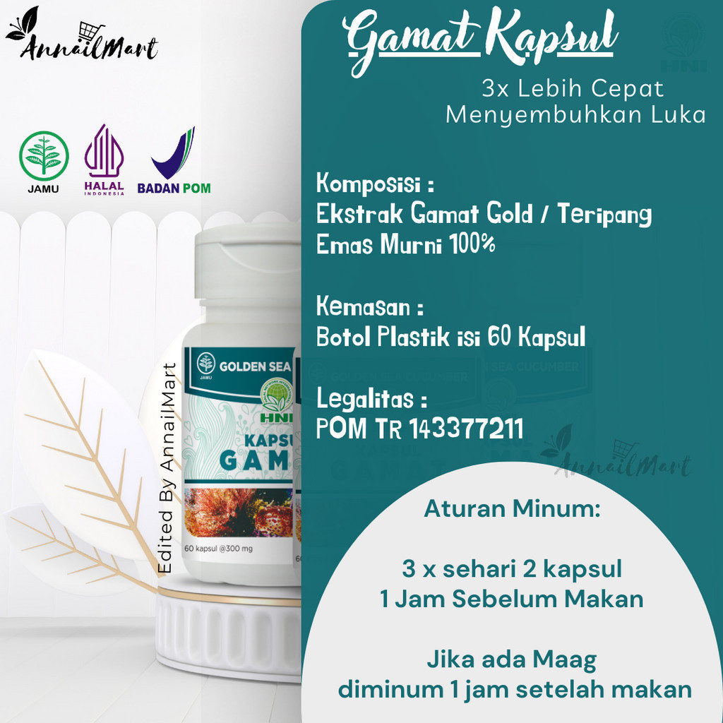 Gamat Emas 50 Kapsul Teripang Emas HNI HPAI Jelly Gamat Gold  | Halalmart Semarang