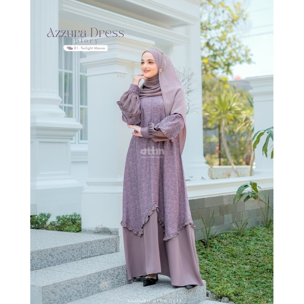 Attin Gamis Sarimbit Azzura Azzam Glory Twilight Mauve Powder Black Matcha Green Secret Plum