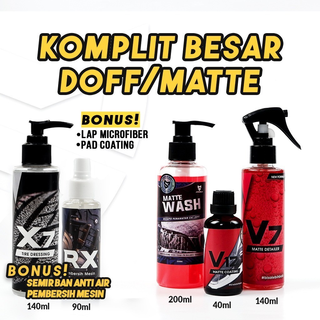 Paket lengkap pengkilap cat doff motor V7 matte detailer V12 Matte coating plus shampoo doff