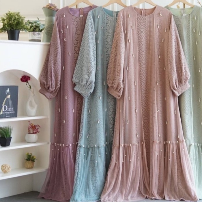 gamis pesta hijau sage green anesya dress gamis kondangan hijau mint