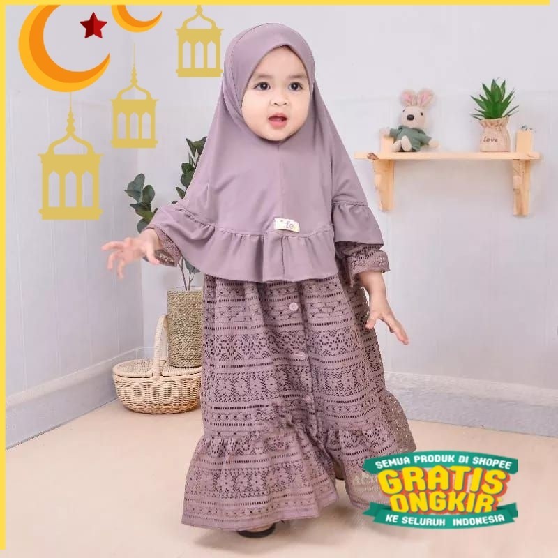 BROKAT MALIKA SET GAMIS ANAK GAMIS ANAK MUSLIM TERBARU/GAMIS ANAK MURAH CANTIK TERLARIS/Maron merah 