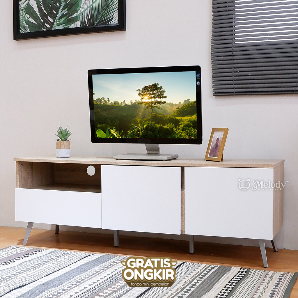 Melody Furniture - Meja Rak Buffet TV Dayana TV Stand Kaki Metal Besi - White - SOL