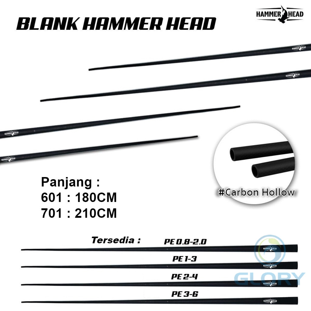 BlankCarbon Hollow Hammerhead Panjang 180cm 210cm Pe 1-3  2-4  3-6  4-8 dan 5-10 Buat Bahan Karbon K