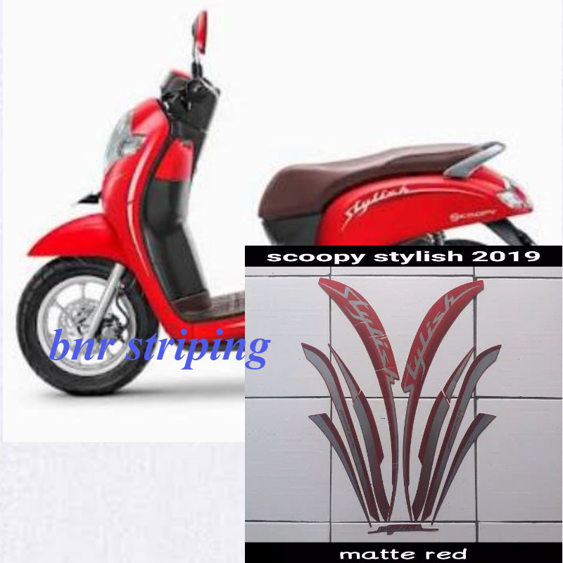 Striping scoopy scopy stiker honda scoopy fi led stylish thn 2019 2020 matte red merah doff