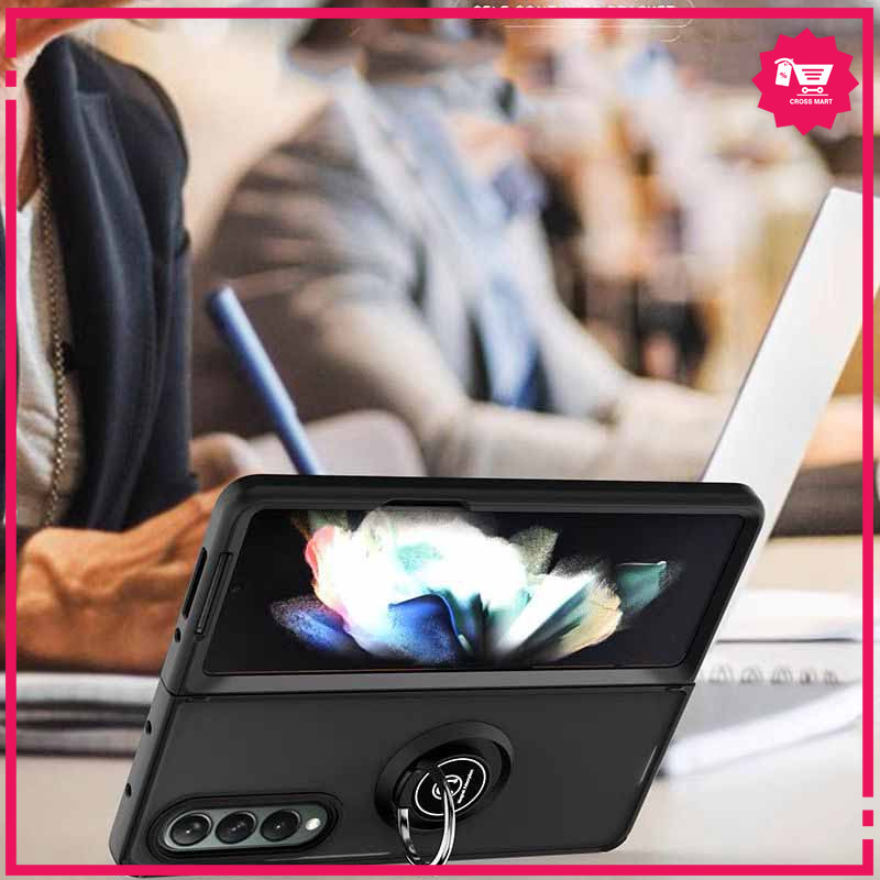 Case Jaz Dove Samsung Galaxy Z FOLD 3 Z FOLD 4 5G + Ring Metal Holder Acrylic Soft Case With Ring St