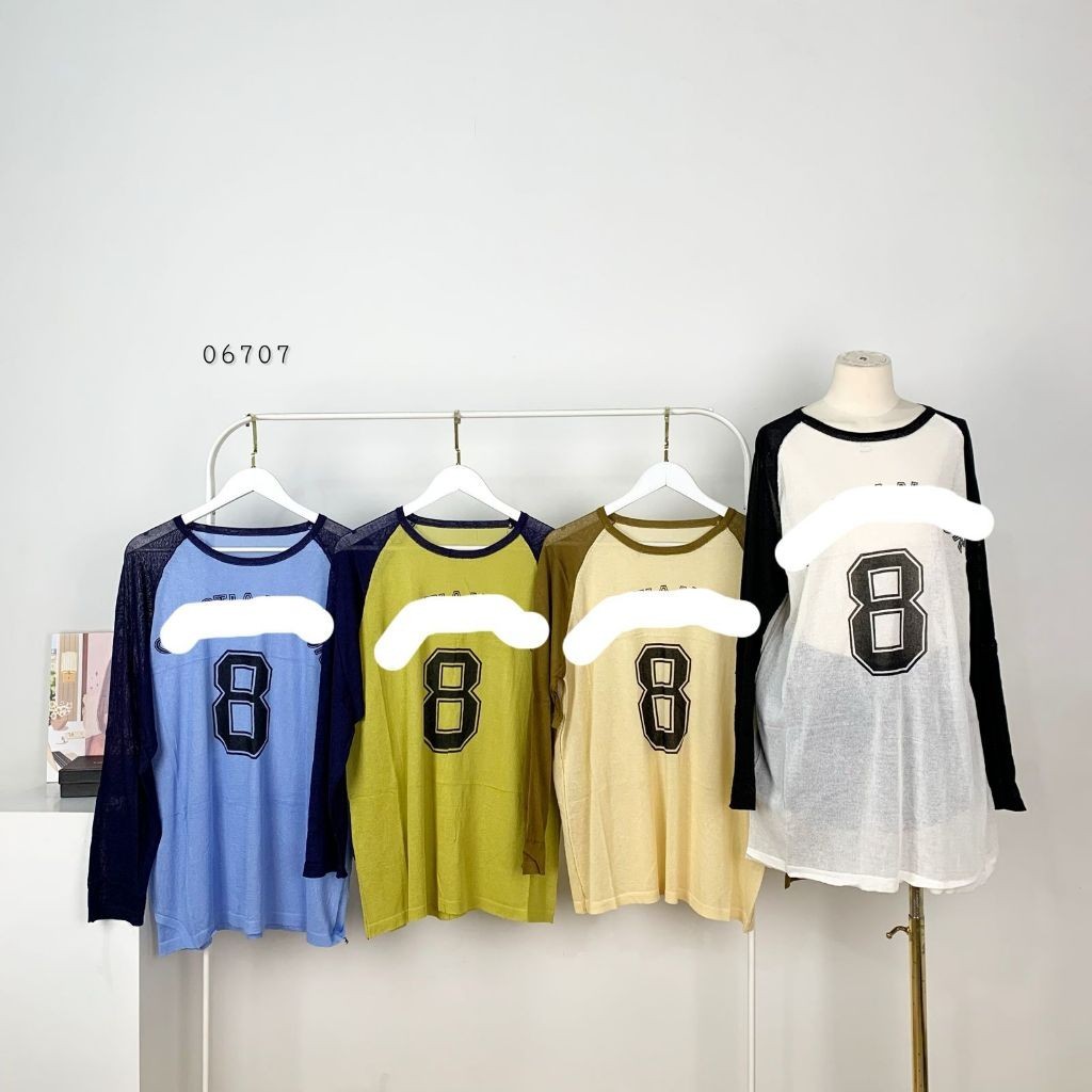 BLOUSE RAJUT OVERSIZE MOTIF CD NUMBER 8 VARIASI TWO TONE COLOR LENGAN PANJANG PREMIUM WANITA ATASAN 